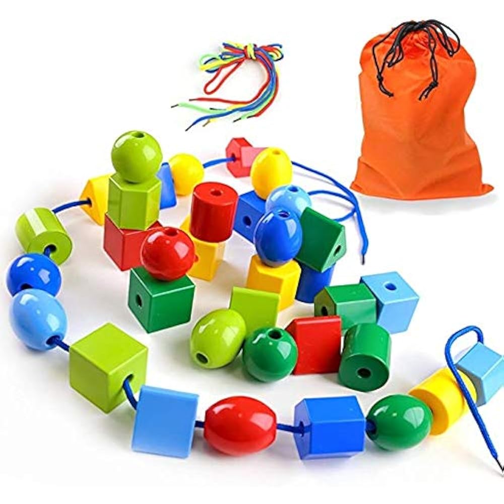 Large Lacing Bead Set Kids,Bead Stringing Toddlers 36 Jumbo Beads " 2