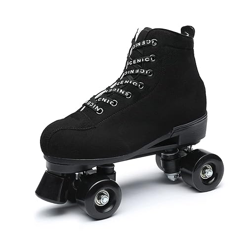 Black Roller Skates Outdoor Suede Quad Skates Footwear for Women