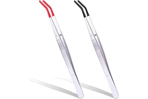 KINBOM Tweezers with Rubber Tips, 2pcs Rubber Coated Tips Stainless Steel Tweezers Tools Tweezers for Crafts Jewelry Making L