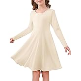 Haloumoning Girls Long Sleeve Skater Dress Kids Casual Crewneck A-Line Flowy Fall Dresses 5-14 Years