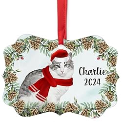 White Grey Norwegian Forest Cat Christmas Ornament