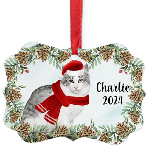 White Grey Norwegian Forest Cat Christmas Ornament