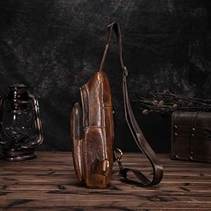 Sac Bandoulière Homme Le'aokuu - Cuir Véritable - Sacoche Crossbody Voyage - Randonnée Et Casual - Marron
