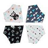Emma + Evan Baby Bandana Bibs for Teething and Feeding, 4-Pack Super Absorbent Drool Bibs with Adjustable Snaps and Bonus Gift Bag, Trendy Style for Boys and Girls (Owl, Triangles, Arrows, ABC Set)