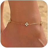 NONAMOIS 18K Gold Plated Diamond Ankle Bracelets for Women Waterproof Gold CZ Pearl Bow Link Chain Anklets Non Tarnish Summer Beach Foot Jewelry Gifts