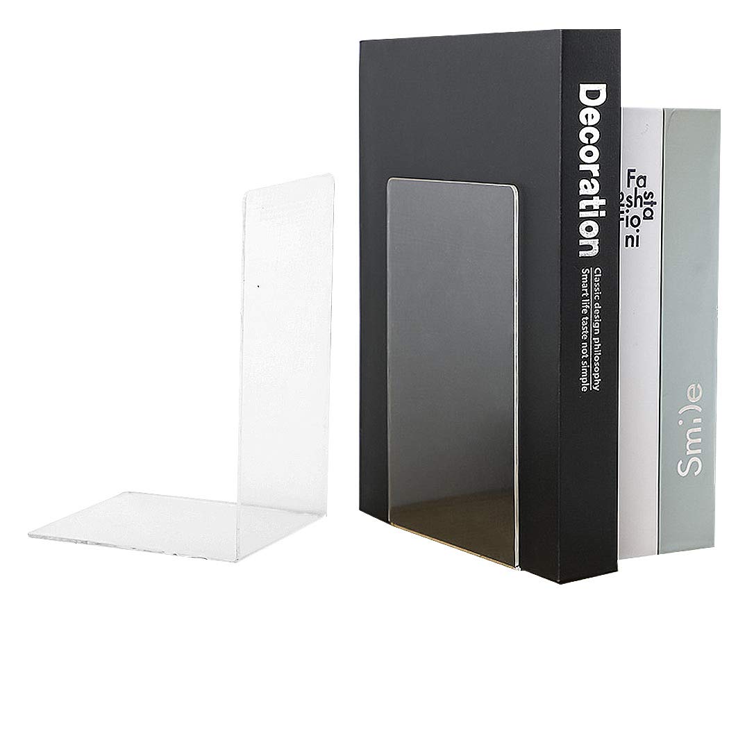 SIPLIV Minimalist Style Bookends Acrylic Adjustable Books Holder Stand Book Rack Desk Bookends for School, Library, Home or Office - Matte, 1 Pair