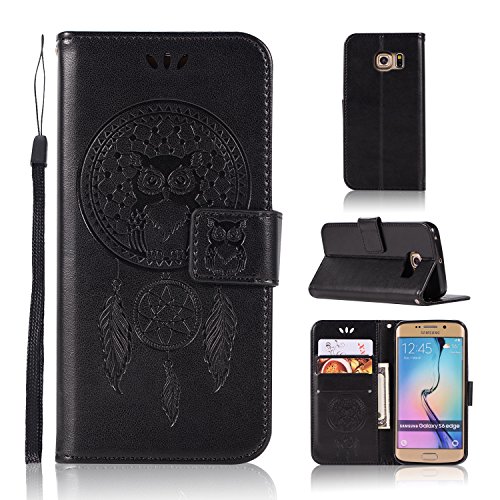Samsung Galaxy S6 Edge Case, ARSUE Shock Absorbing 3D Handmade Soft Flip Folio [Kickstand Feature] PU Leather Wallet Owl Dreamcatcher Case with ID&Credit Card Pockets for Samsung Galaxy S6 Edge,Black - Thumbnail 6