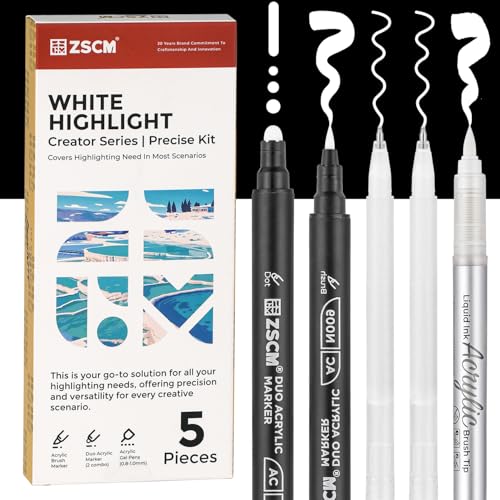5 Colors White Acrylic Gel Pens for Drawing, 1mm Fine Point Acrylic Ink Pen, Opaque Archival Ink Pens for Black Paper Drawing, Sketching, Illustration, Card Making