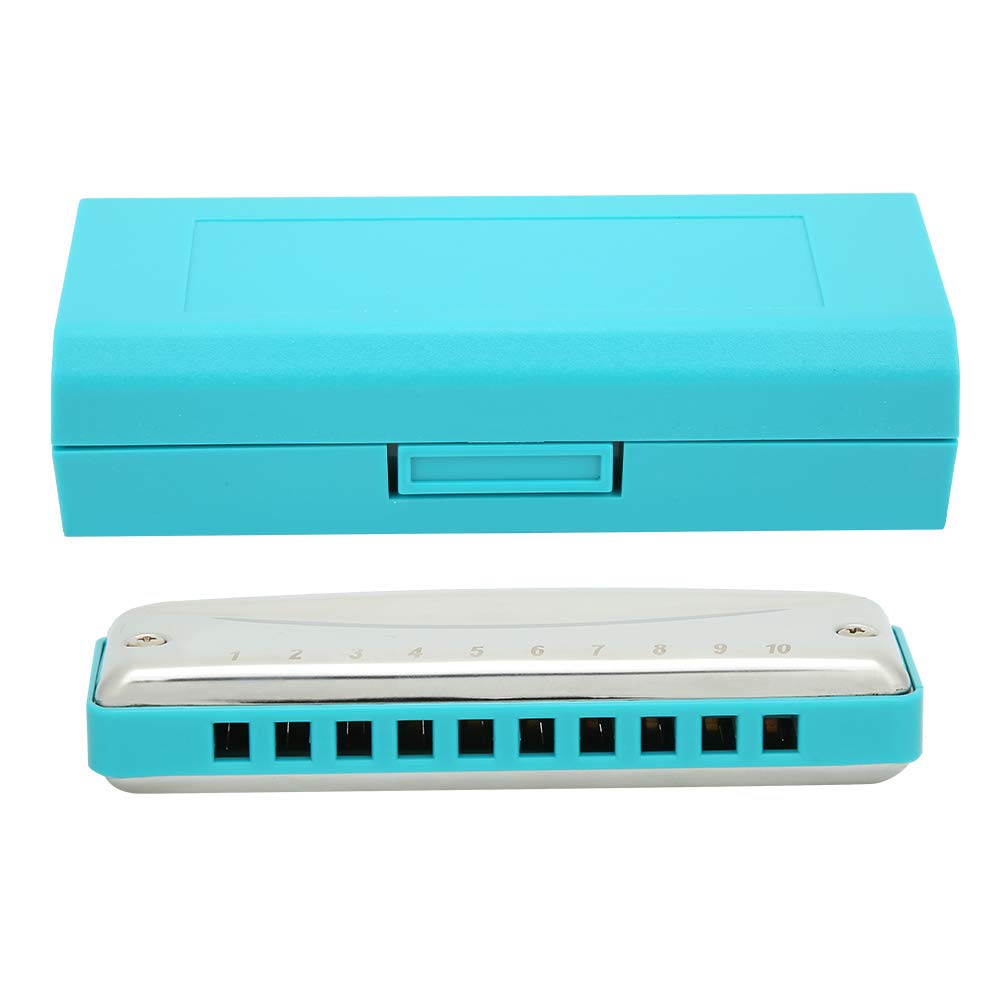 Blues Harmonica 10‑Hole,Mouthorgan F# Key Portable Stainless Steel Cover Waterproof High Gloss Small And Cute With Harmonica Bag (blue) Wind Instrument Musical Instrument