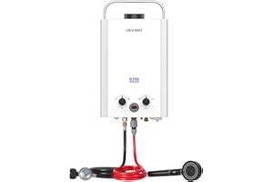 OEVANT Propane Tankless Water Heater, 1.58GPM 6L Portable Gas Water Heater with Handle & Overheating Protection, Instant Hot Water for RV Camping, Outdoor Shower, White