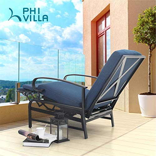 PHI VILLA Adjustable Patio Recliner Chair Metal Outdoor Lounge Chair