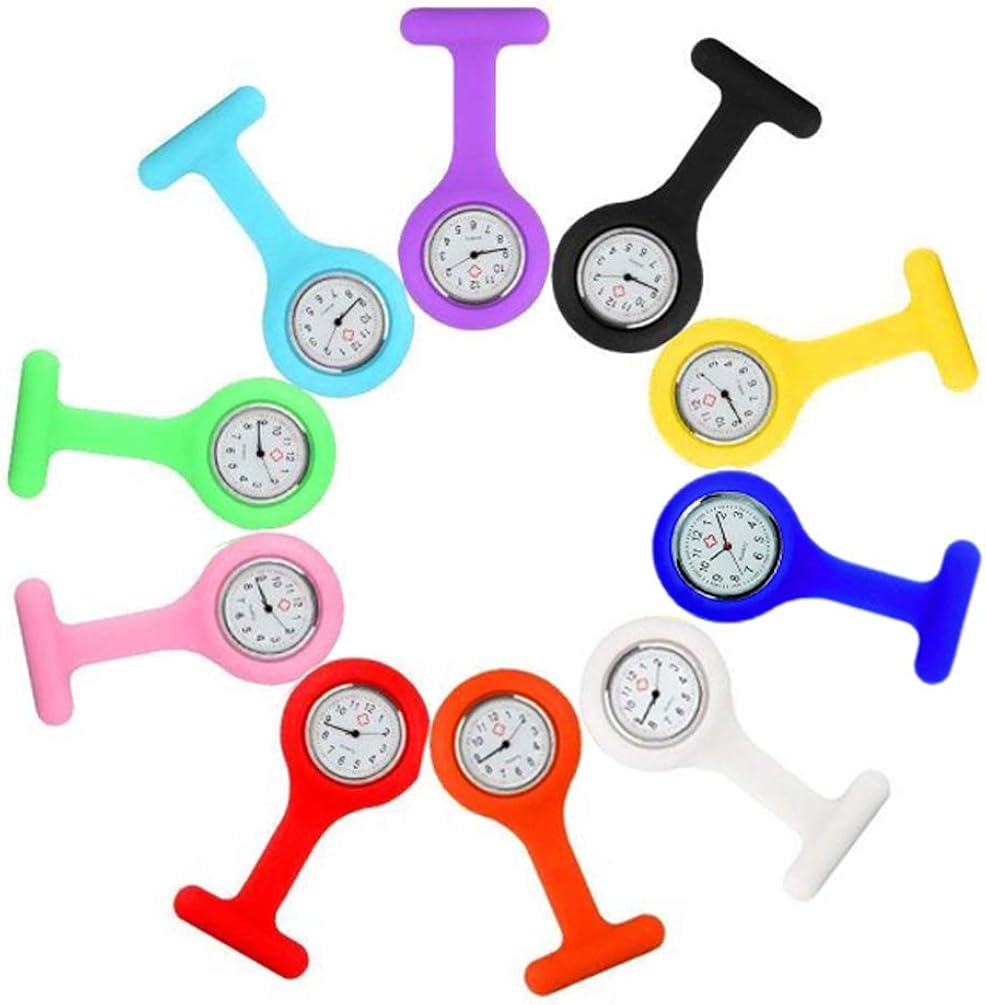 Fob Watches for Nurses, 10 Pcs/Set Clip on Nurse Watches for Women Men, Unisex Portable Silicone Clip-on Quartz Watches with Second Hand for Doctor: Watches