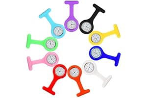 LINTIMES Fob Watches for Nurses, 10 Pcs/Set Clip on Nurse Watches for Women Men, Unisex Portable Silicone Clip-on Quartz Watches with Second Hand for Doctor
