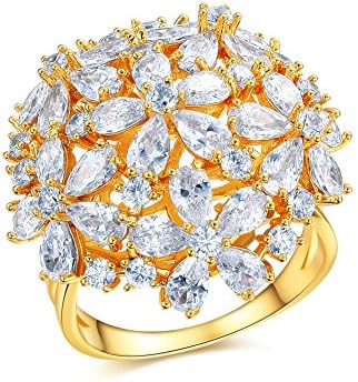 DIFINES Redbarry Flower Cluster Design Best Craft AAA CZ 18k Gold Plated Party Ring, Size 7