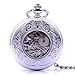 Antique Silver Dragon and Phoenix Hand-Wind Mechanical Pocket Watch, Mens Womens Pocket Watch with Chain + Box