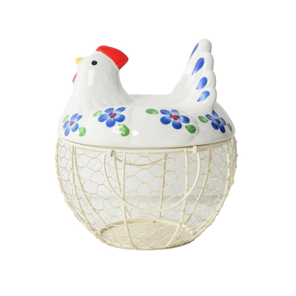 Photo 1 of Decorative Egg Basket for Counter,Ceramic Chicken Lid with Wire Basket, Holds 20-25 Eggs