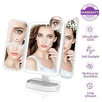 Easehold Makeup Vanity Mirror with Lights 38 LED 1X/2X/5X/10X Magnifying Soft Natural Light Ultra-Thin Stable Base Portable 180 and 90 Rotation Touch Screen Dual Power Supply (White)