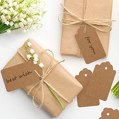 SallyFashion Kraft Paper Tags, 600 PCS Craft Hang Tags with Free 600 PCS Natural Jute Twine for Gifts Arts and Crafts Wedding Holiday