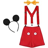 IBTOM CASTLE Baby Boys First Birthday 1st/2nd/3rd Costume Cake Smash Outfits Y Back Suspenders Bloomers Bowtie Set Mouse Ear