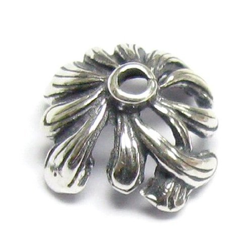 2pcs .925 Sterling Silver Leaf Flower Bead Cap 11mm/Findings/Antique