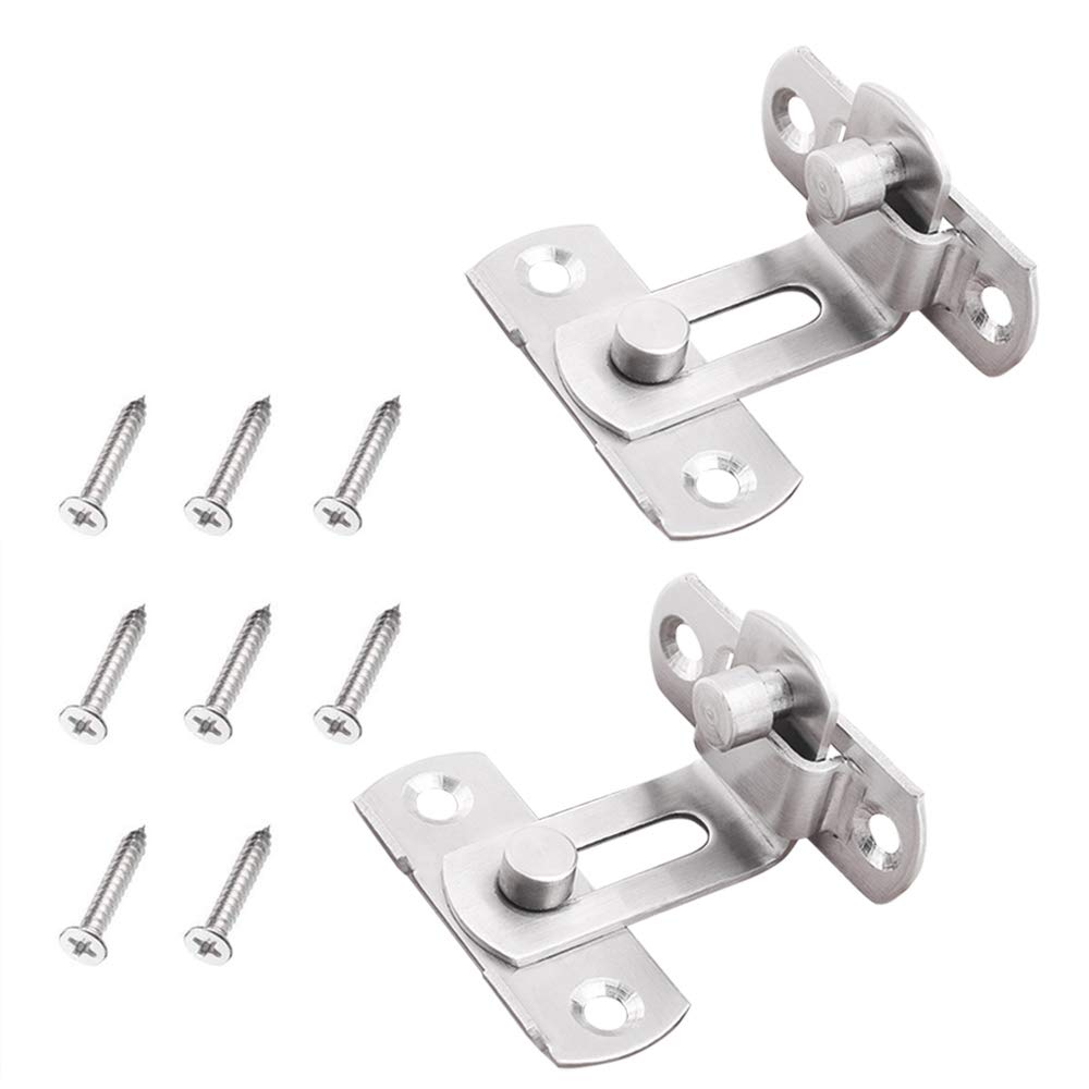 BuxiuGK 2 Piece 90 Degree Right Angle Door Latch Door Hasp Latch Stainless Steel with Screws for Home Bedrooms Garden Bathrooms - Silver