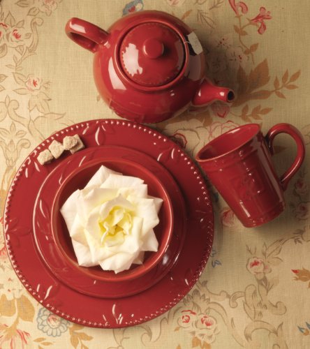 Signature Housewares Sorrento Collection Stoneware 4-Piece Dinnerware Set, Ruby Antiqued Finish