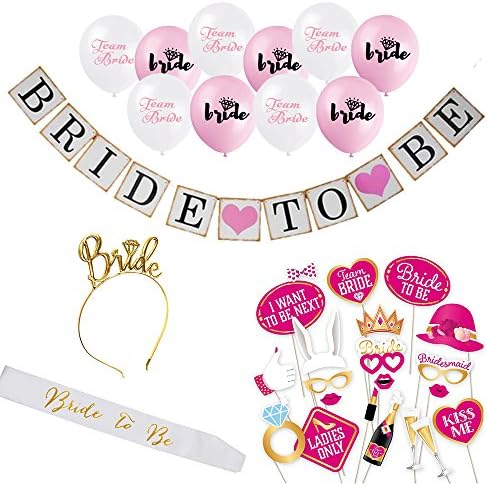 Bachelorette Party Decorations Supplies Kit Photo Props Banner Bride to Be Sash Tiara and Balloons for Bridal Wedding Shower Set - By srCYB Party Supplies