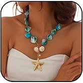 WETMT Starfish Shell Necklaces for Women Statement Gold Seashell Choker Necklace Blue Cowrie Shell Pendant Necklace Boho Beach Surfer Charm Necklace Summer Jewelry Accessories