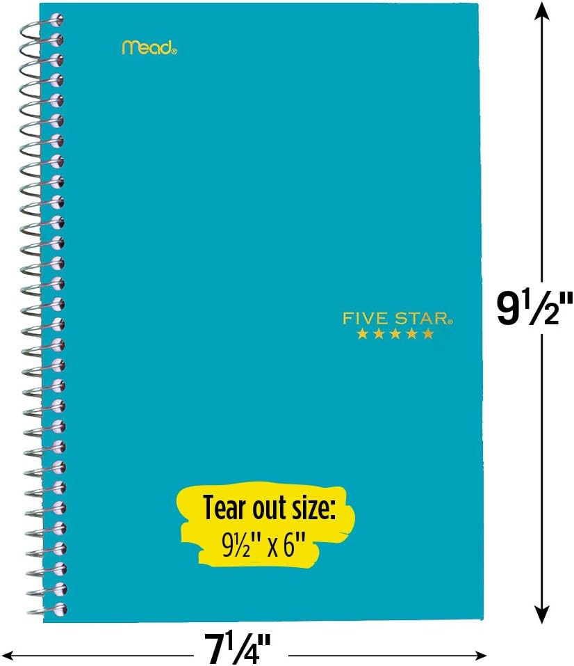 Five Star Spiral Notebook, 2 Subject, College Ruled Paper, 100 sheets, 9-1/2" x 6", Teal (06180AA4) : Office Products