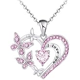 Yocoyee I Love You Heart Shape Pendant Necklace Butterfly Necklace Shining Crystal Dainty Necklace for Women