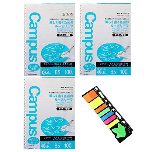 Kokuyo Campus Todai Series Pre-Dotted Loose Leaf Paper for Binders - B5, 6 mm Rule - 36 Lines X 300 Sheets - 26 Holes with Original Translucent Sticky Note - Thumbnail 5