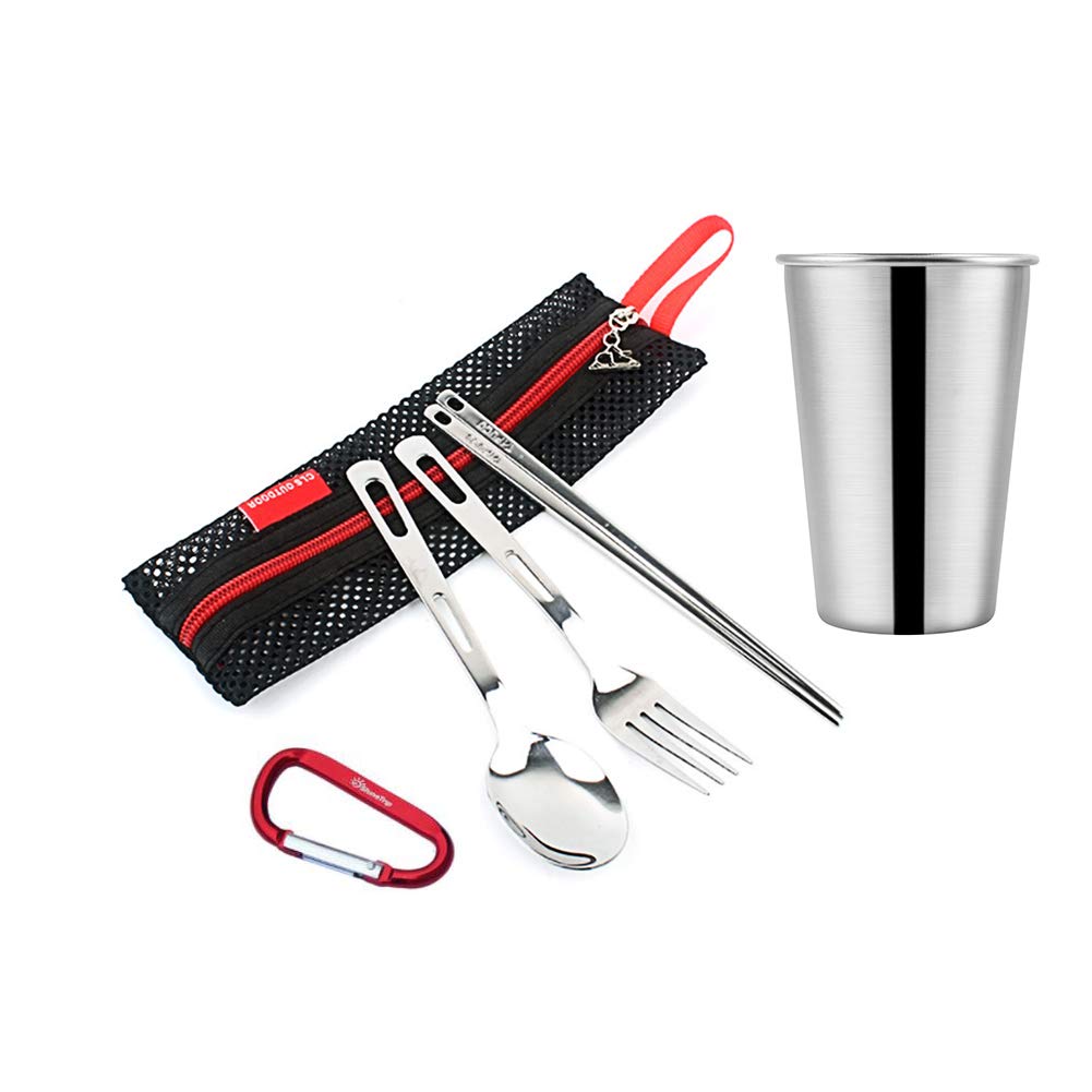 Mua Bartram キャンプ 食器ステンレス ポータブル スプーン フォーク 箸 小さなうがいコップ ツーリング 食器 アウトドア 登山 旅行 調理用品 バーベキュー 5点セット 収納袋付き Tren Amazon Nhật Chinh Hang 21 Fado
