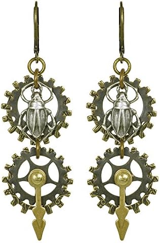 Tri-tone Steampunk Beetle Dangle Earrings | Nickel-free Brass with Retro Style