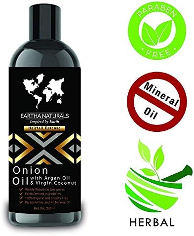 Eartha Naturals Onion Oil for Hair Regrowth and Hair Growth with Real Red Onion Extracts, Argan Oil & Sweet Almond to Control Intensive Hairfall and Dandruff 200 mL