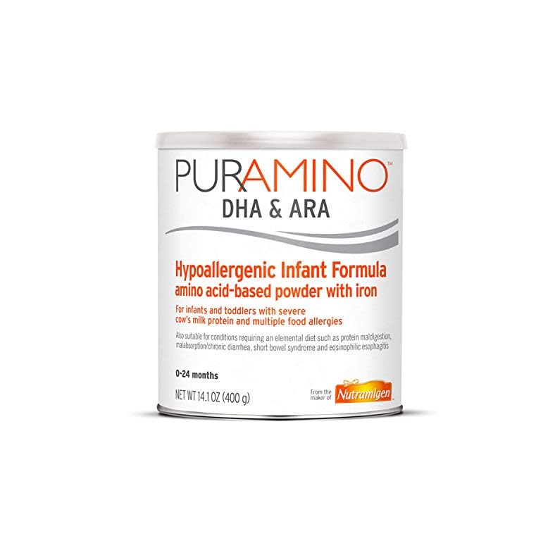 PurAmino Hypoallergenic Infant Drink, for Severe Food Allergies, Omega-3 DHA, Iron, Immune Support, Powder Can, 14.1 Oz