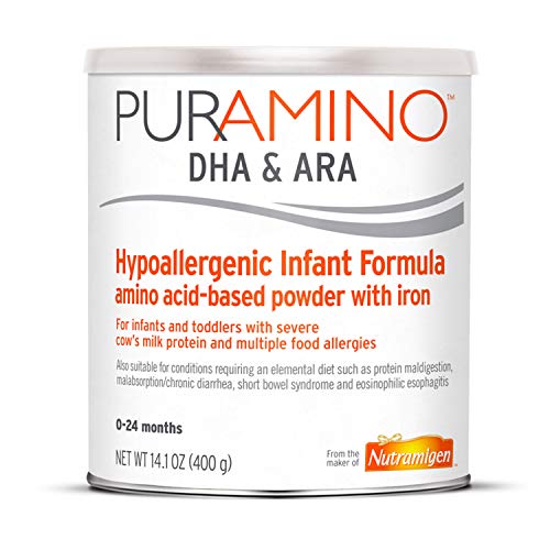 PurAmino Hypoallergenic Infant Drink, for Severe Food Allergies, Omega-3 DHA, Iron, Immune Support, Powder Can, 14.1 Oz