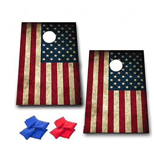 VictoryStore American Flag Cornhole Game - Patriotic Bag Toss Game - 8 Bags included - Wooden Boards
