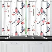 YUMOING Bulfinch Rowan Branch Kitchen Curtains Window Curtain Tiers for Café, Bath, Laundry, Living Room Bedroom 26 X 39 Inch 2 Pieces