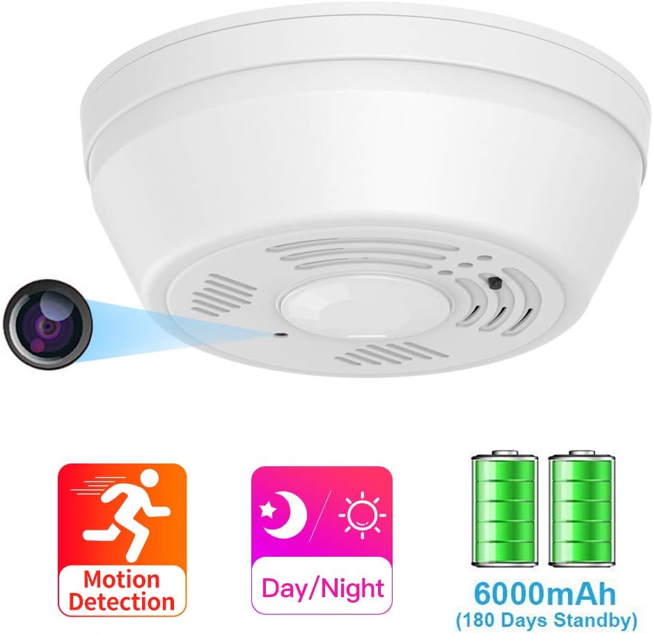 Hidden Camera Dummy Smoke Detector WiFi, SDETER Motion Activated Camera with 180 Days Battery Power, Remote Internet Access,Night Vision, SD Card Slot, Bottom View Covert Camera Lens for Home Security