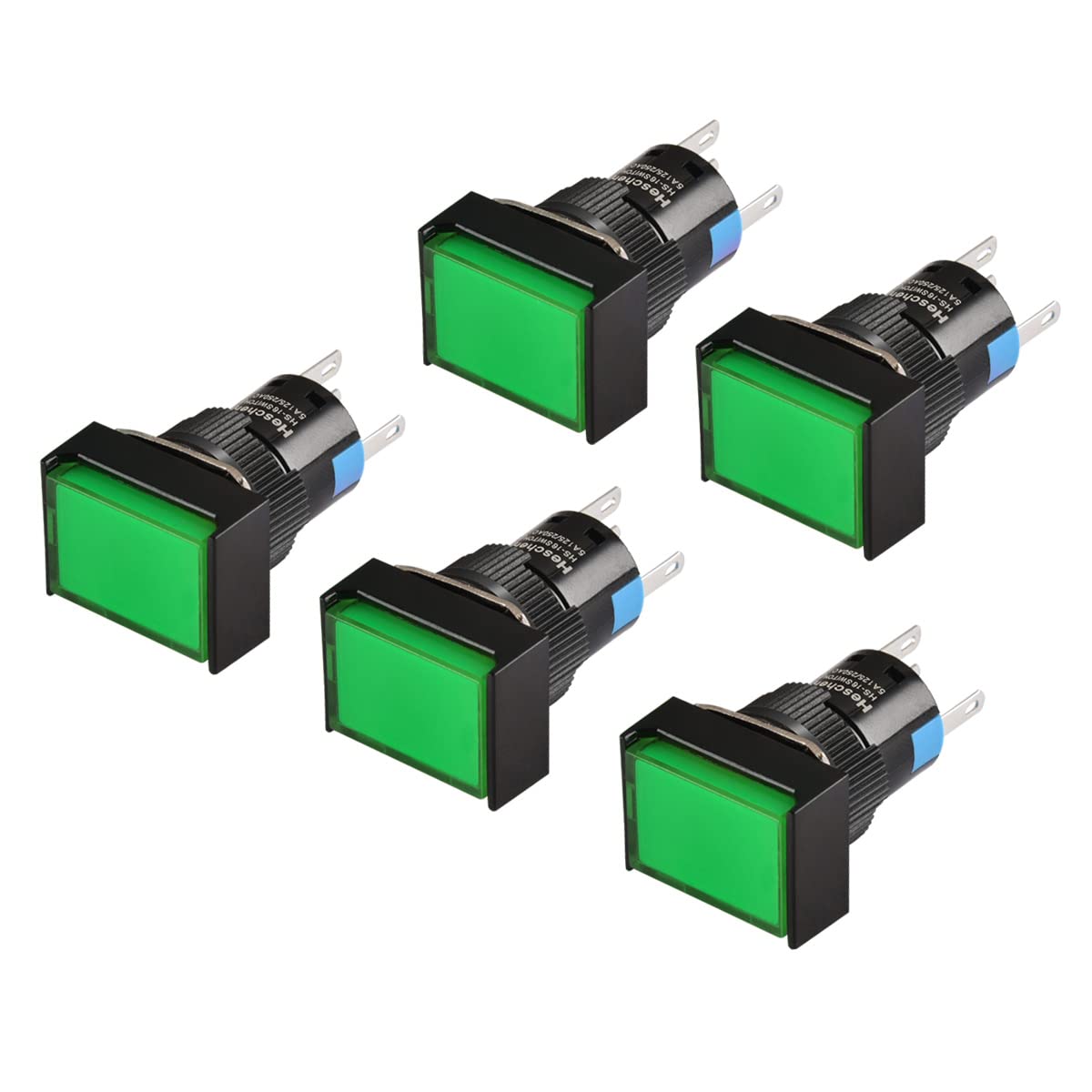 Heschen 16mm Rectangle Momentary Push Button Switch 1NO 1NC 5Pin 24V LED Lamp 5 Pack (Green)