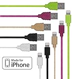 Lightning Cable for iPhone 5 Pack Braided (3.3 Feet) in Black, Purple, Blue, Yellow and Red - iPhone Cable w/ Lightning Connector - Lightning to USB cable / iPhone Cord Compatible with iPhone 6 & 5