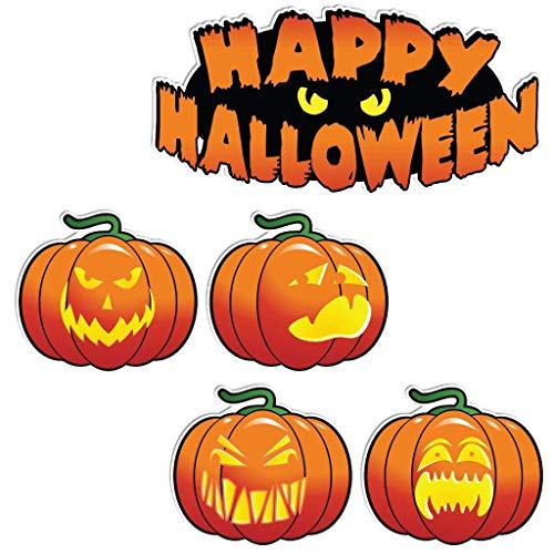 VictoryStore Yard Sign Outdoor Lawn Decorations: Happy Halloween Scary Pumpkins Halloween Lawn Decoration 5 Piece Set w/11 Short Stakes