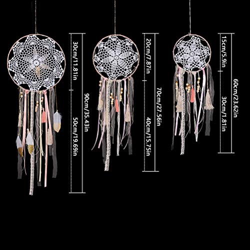 OFNMY 3pcs Boho Dream Catchers Macrame Handmade Gold Pink White Dreamcatcher for Wall Hanging Decoration, Wedding Party Favor, Baby shower, Girls Nursery Room Decor
