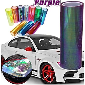 DIYAH 12 X 48 inches Self Adhesive Shiny Chameleon Headlights Tail Lights Fog Lights Films,Film Sheet Sticker,Tint Vinyl Film (Purple)