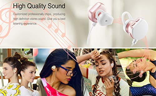 Bluetooth Sports Wireless Headphones, Running Wireless Headphones lightweight Earphones Noise Canceling in Ear Magnetic Earbuds for Running, Cycling, Gym, Travelling and More (Rose Gold)