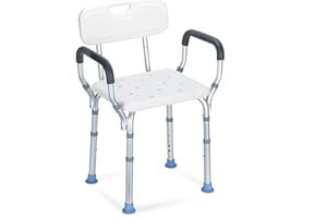 OasisSpace Heavy Duty Shower Chair with Back - Bathtub Chair with Arms for Handicap, Disabled, Seniors & Elderly - Adjustable Medical Bath Seat Handles - Non Slip Tub Safety