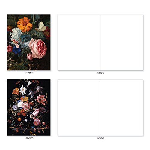10 Assorted Flower Note Cards with Envelopes - 'Baroque Blooms' Blank Greeting Cards - Elegant All Occasion Card for Wedding, Thank you, Baby - Stationery Notecards 4 x 5.12 inch M10020BK