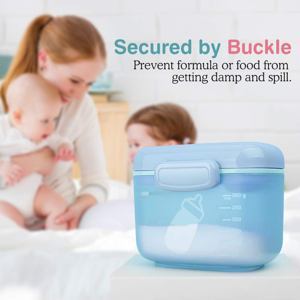 Zooawa Baby Formula Dispenser 300g, Portable Travel Milk Powder Formula Container Candy Fruit Snack Storage Container with Scoop and Leveller, On-The-Go, BPA Free, Transparent - Blue : Baby