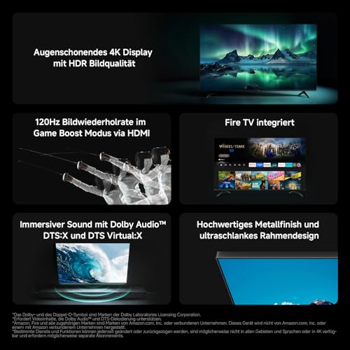 Xiaomi TV F 65, 65 Zoll (165 cm), 4K UHD, Smart TV, Fire OS8, Triple Tuner DVB-C/S/S2/T/T2,HDR10, MEMC, 60Hz mit 120Hz Game Boost Mode,Sprachsteuerung mit Alexa,2GB+32GB, Kompatibel mit Apple AirPlay 2