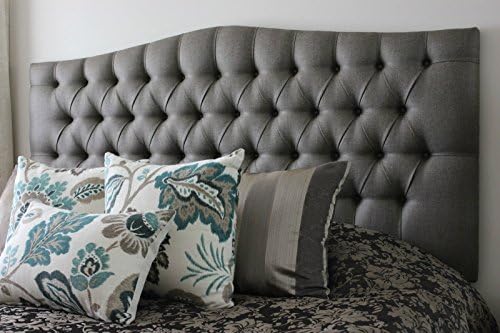 New Design Dewsbury Headboard 26 Hieght Finished in A Luxury Turin Fabric with Matching Buttons- Available in all Colours (6FT Super King Size, Grey) by Living Style